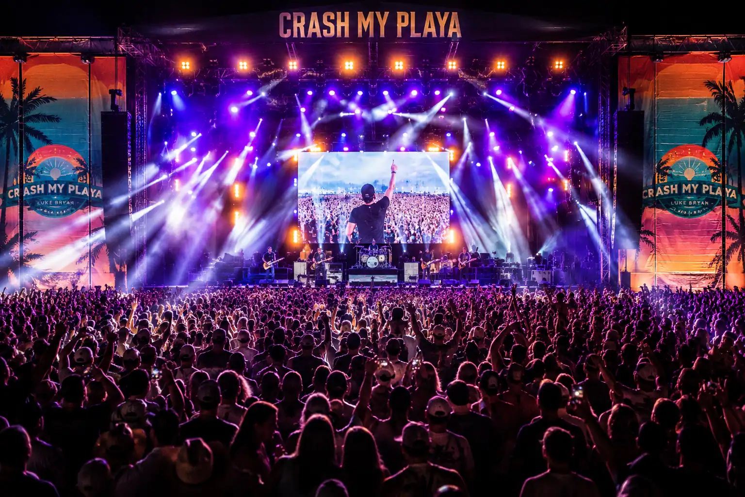 Large Orlando concert stage with moving lights, LED production and live entertainment lighting by TYLERLIGHT