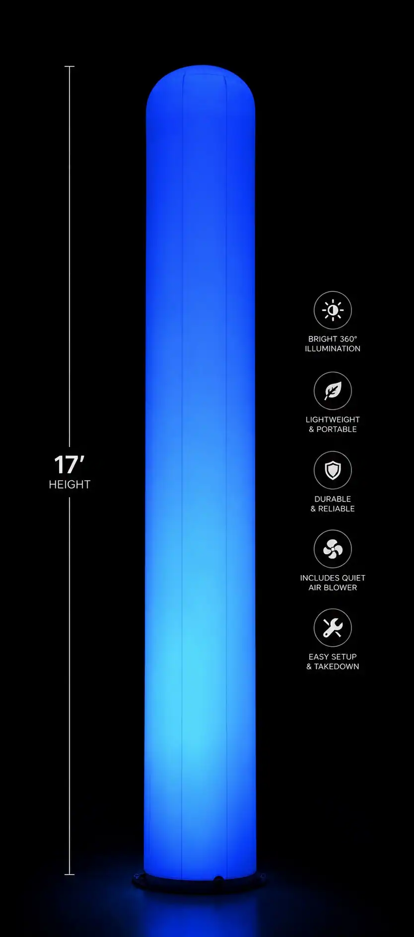 Tall blue illuminated event column