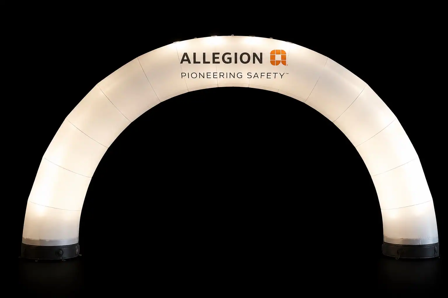 Illuminated white sphere fixture on black event-lighting stand