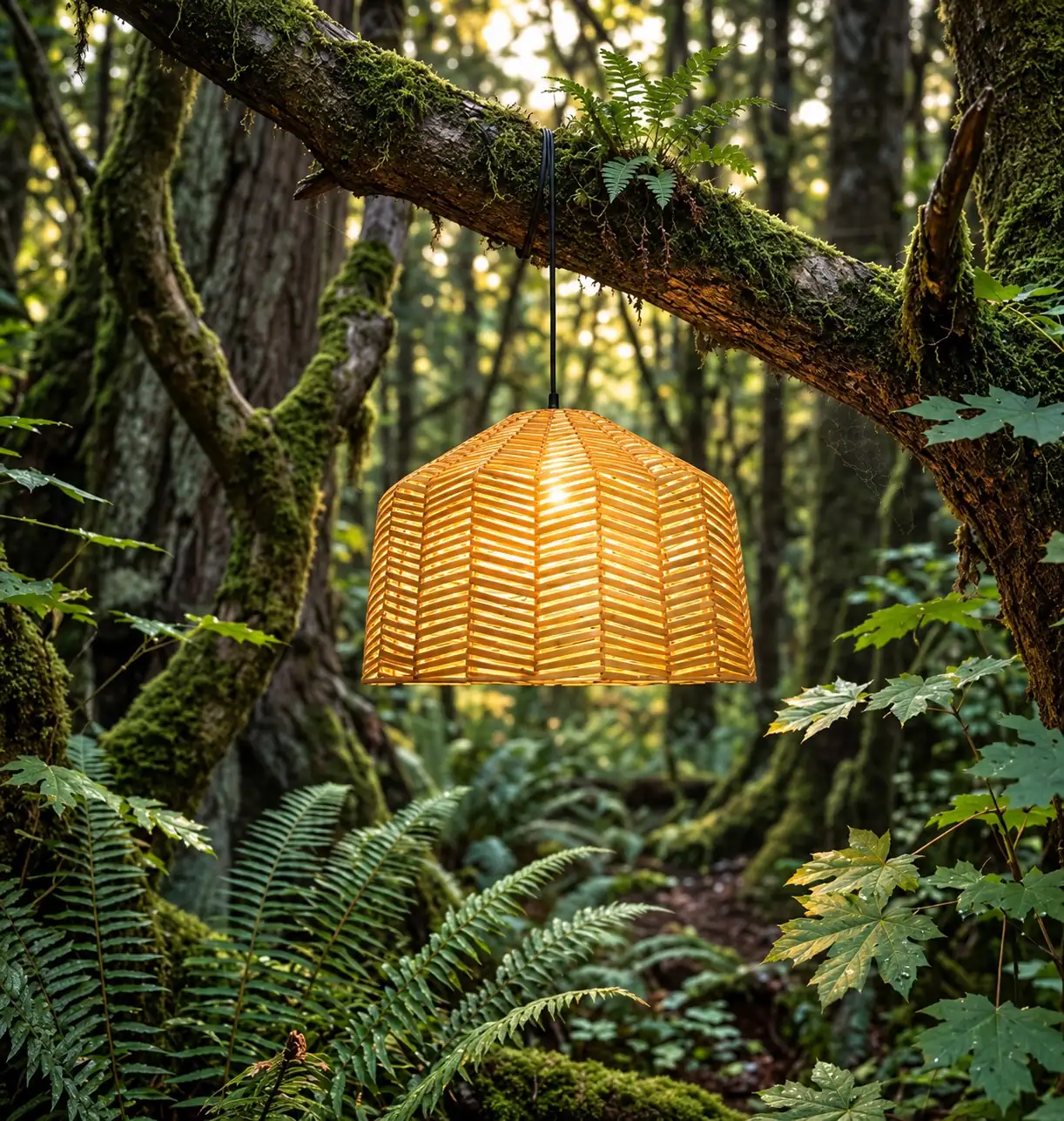 Basketweave rattan chandelier for forest themed, shabby chic, and mid century weddings