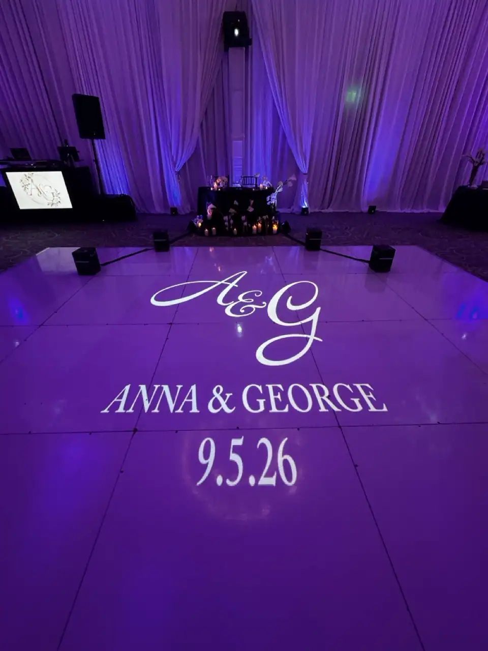 Anna and George wedding monogram projected on a dance floor in Orlando