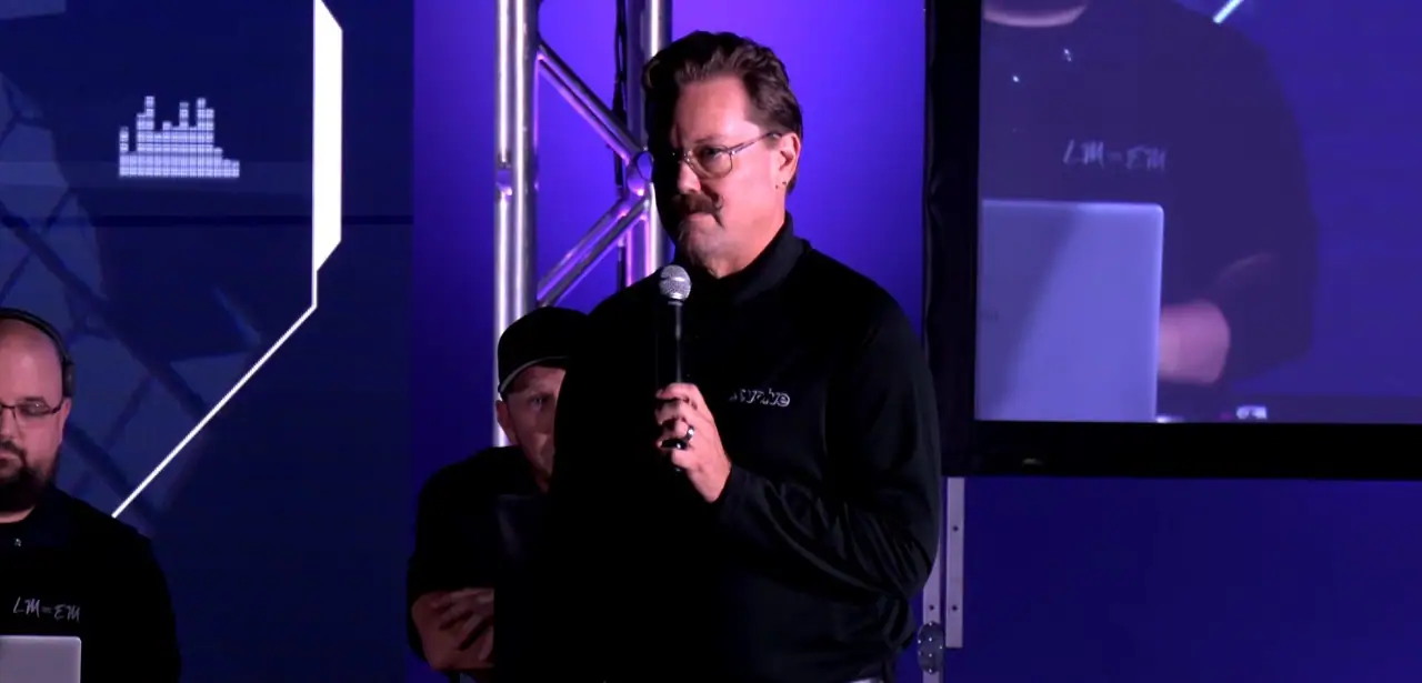 Live event production professional speaking to students during Junior Trailhead AV Career Day in Orlando