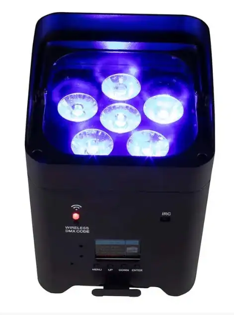 Wireless battery-powered LED uplight used for professional event lighting