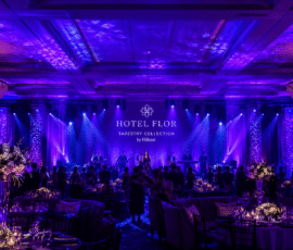 Blue and purple ballroom lighting for a corporate event in Orlando