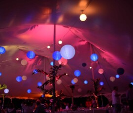 Colorful illuminated air-filled lighting used throughout an Orlando event production