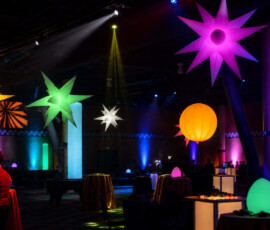 Colorful air filled lighting displays at an Orlando event venue