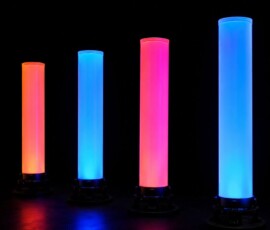 Color-changing AURA LED cylinders for event lighting and decor in Orlando