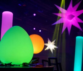Illuminated AURA LED egg used as decorative event lighting in Orlando
