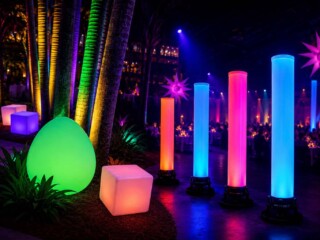 AURA LED furniture with illuminated columns, cubes and glowing event décor in Orlando