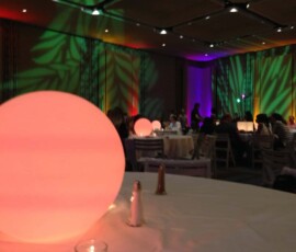 Color-changing AURA LED sphere used for event lighting and decor in Orlando