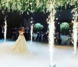 Wedding event lighting cold sparks and fog