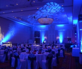 Blue and purple ballroom uplighting for a corporate event in Orlando