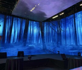 Blue stage and scenic lighting for a professional Orlando event