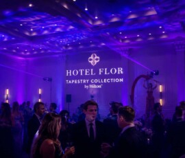 Custom GOBO projection lighting displaying event branding inside a luxury Orlando ballroom by TYLERLIGHT.