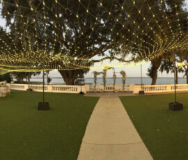 Dramatic red and purple event lighting for a themed Orlando production